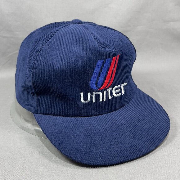 Vtg United Airlines Corduroy Snapback Hat Cap Blue Dorfman Pilot Fly Plane Mens - Picture 7 of 12